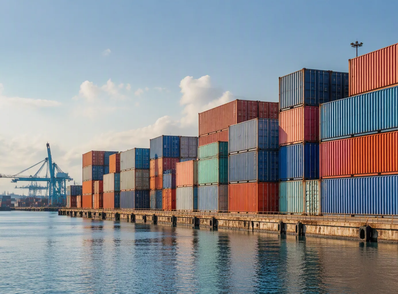 Port cranes loading containers onto a vessel